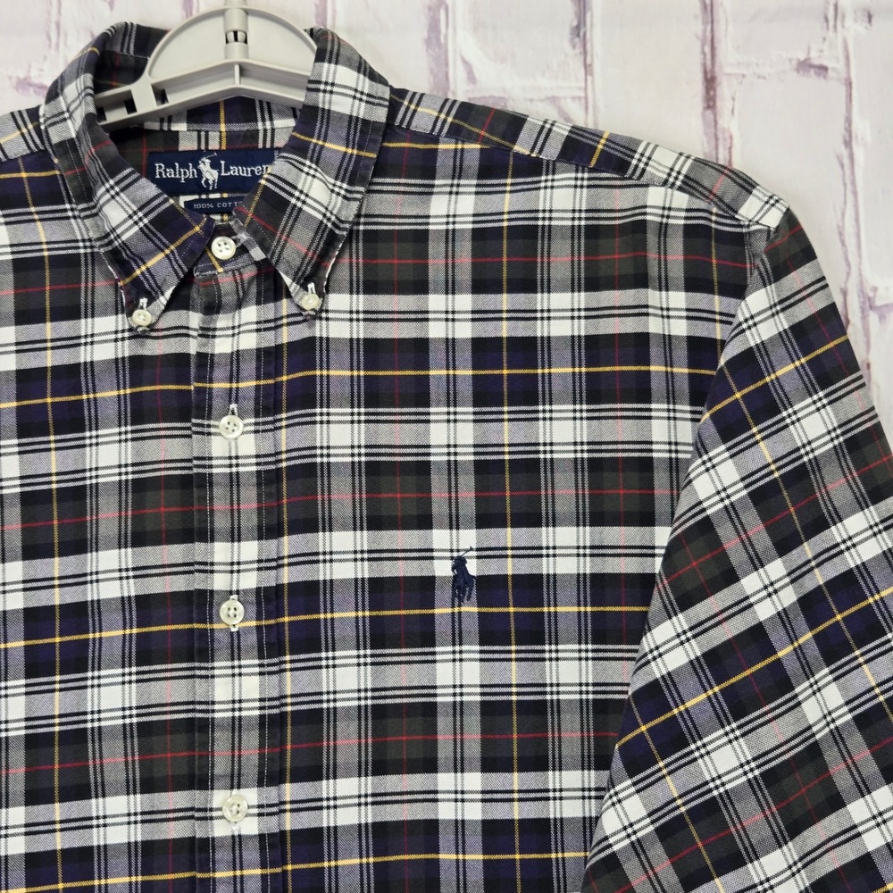 Vintage 90s Ralph Lauren Button Down Shirt Plaid Baggy Fit Long Sleeve Men Sz L